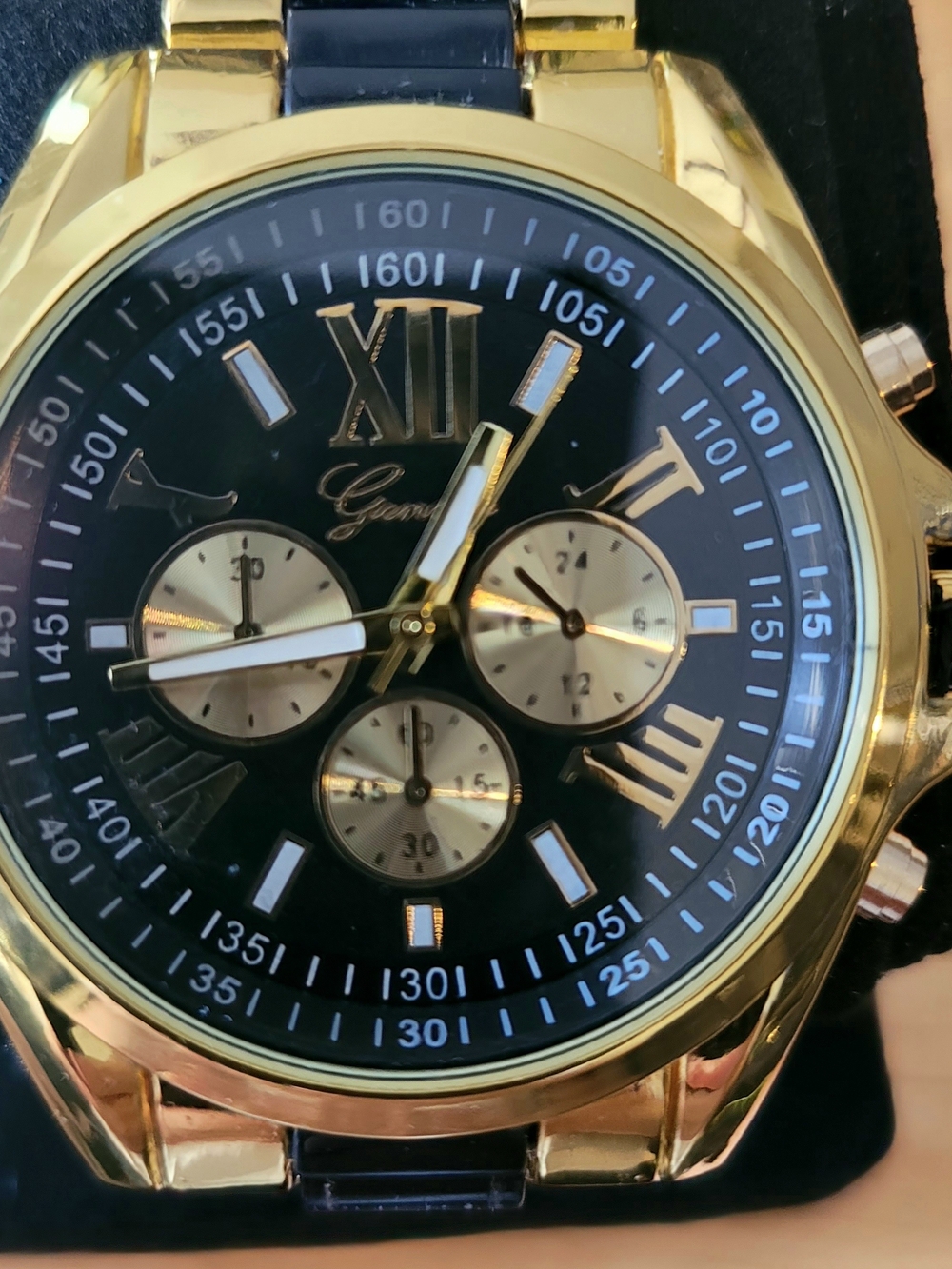 Geneva Gold Tone Black Dial Chronograph Watch